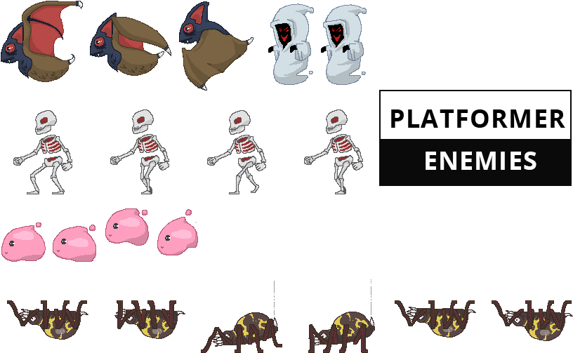 Platformer Game Enemies Sprite Sheet PNG