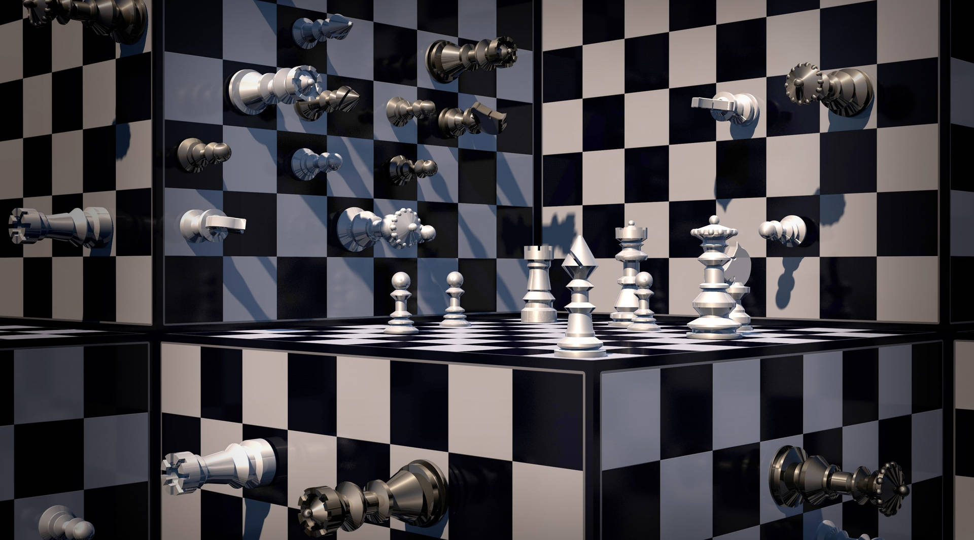 Platonic Solid Black And White Chess Board Wallpaper