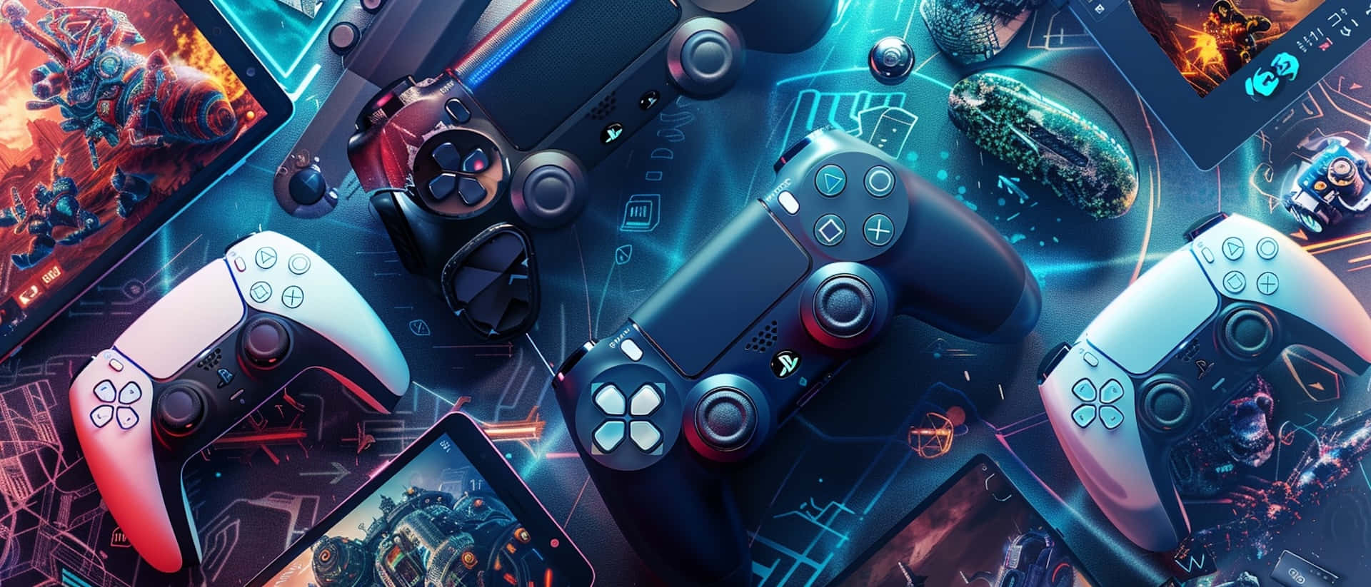 Play Station Controllersand Games Collage Wallpaper
