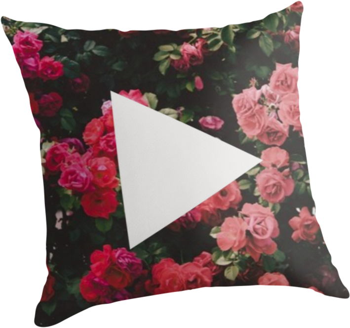 Play_ Button_ Floral_ Pillow_ Design PNG