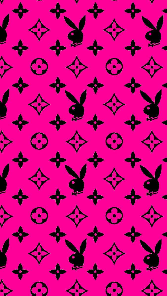 En pink baggrund med sorte kanin silhuetter Wallpaper