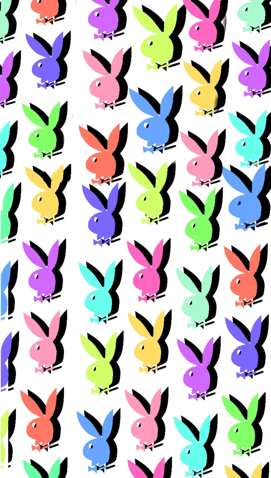 A Colorful Pattern Of Bunnies On A White Background