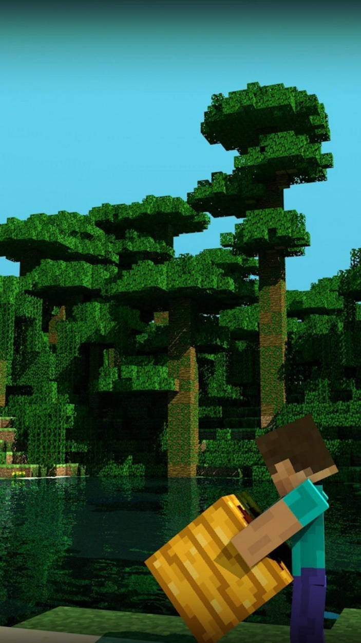 Player Jesse Carrying Hoglin Minecraft Iphone Wallpaper