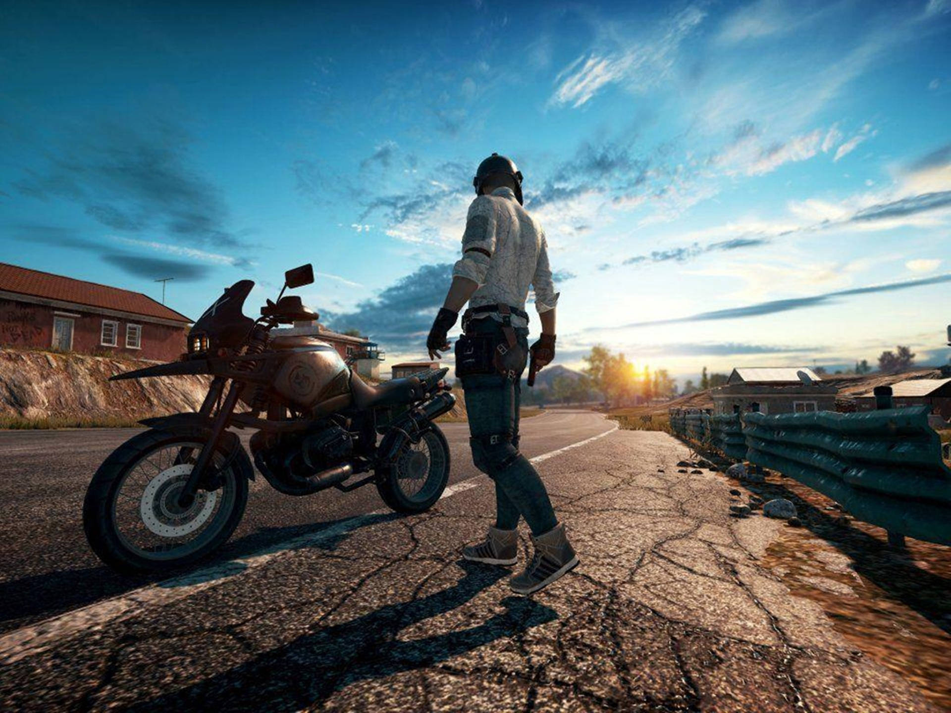Spiller med motorcykel på Players Unknown Battleground HD Wallpaper Wallpaper