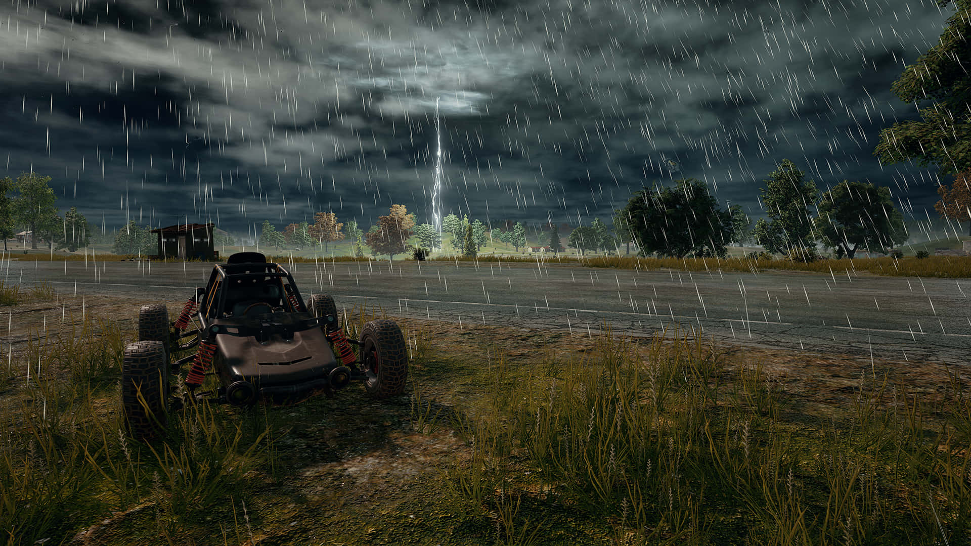 A Car Driving In The Rain In A Game