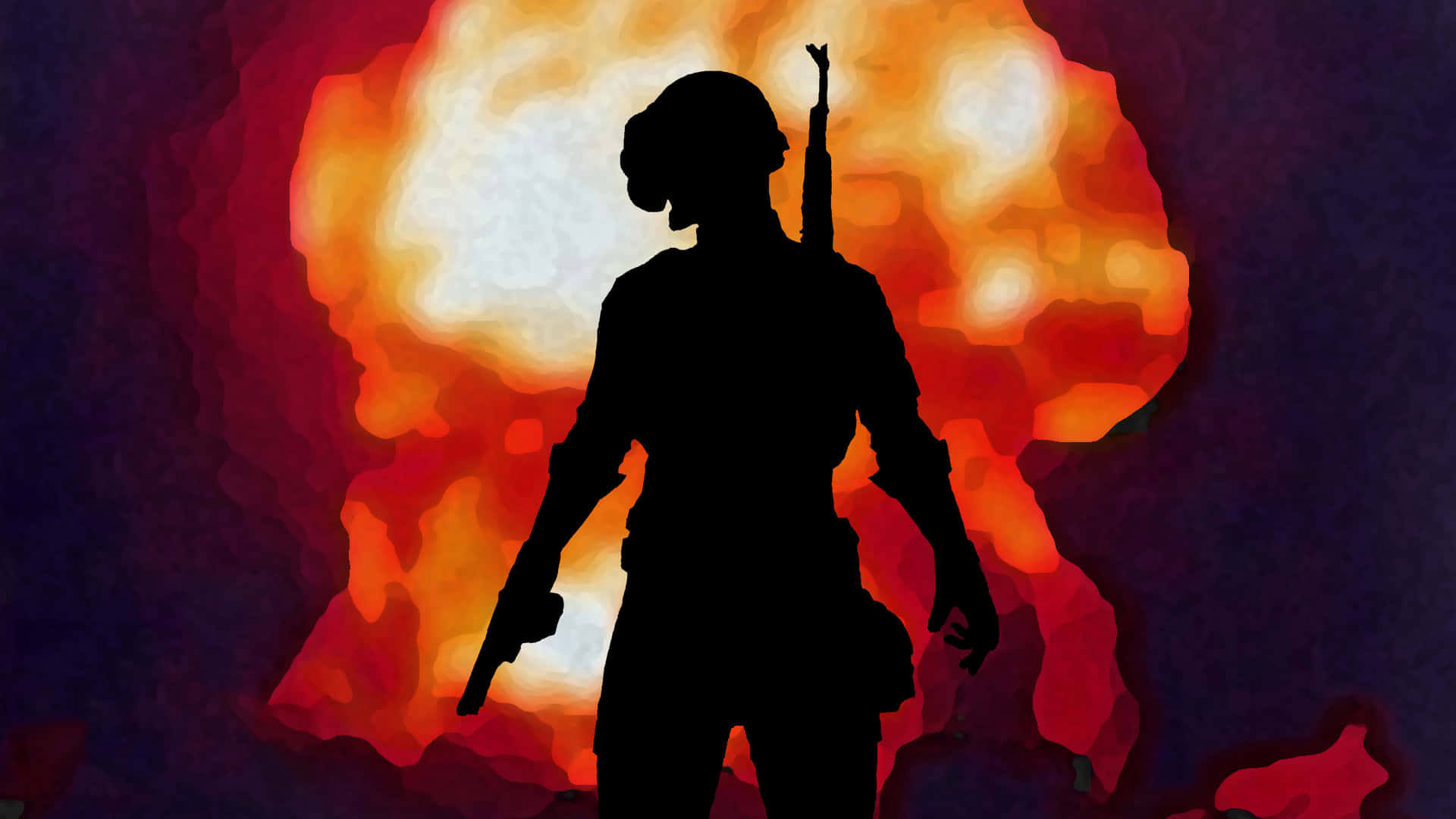 A Silhouette Of A Soldier Standing In Front Of An Explosion