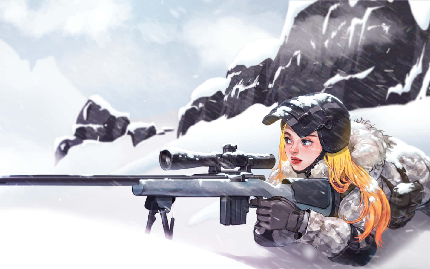 A Girl With A Rifle In The Snow