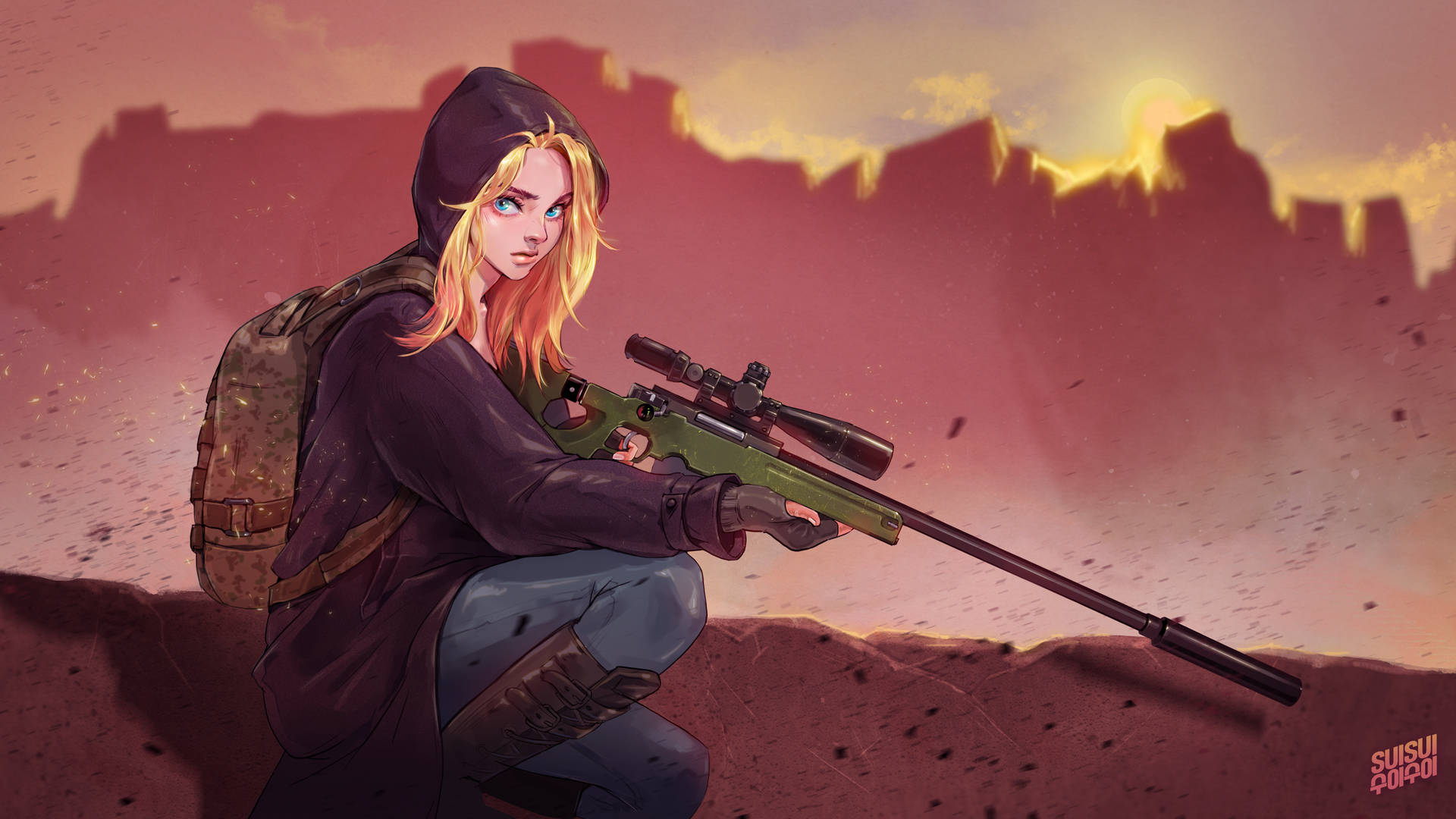 Playerunknown's Battlegrounds Blonde Girl Sniper Wallpaper