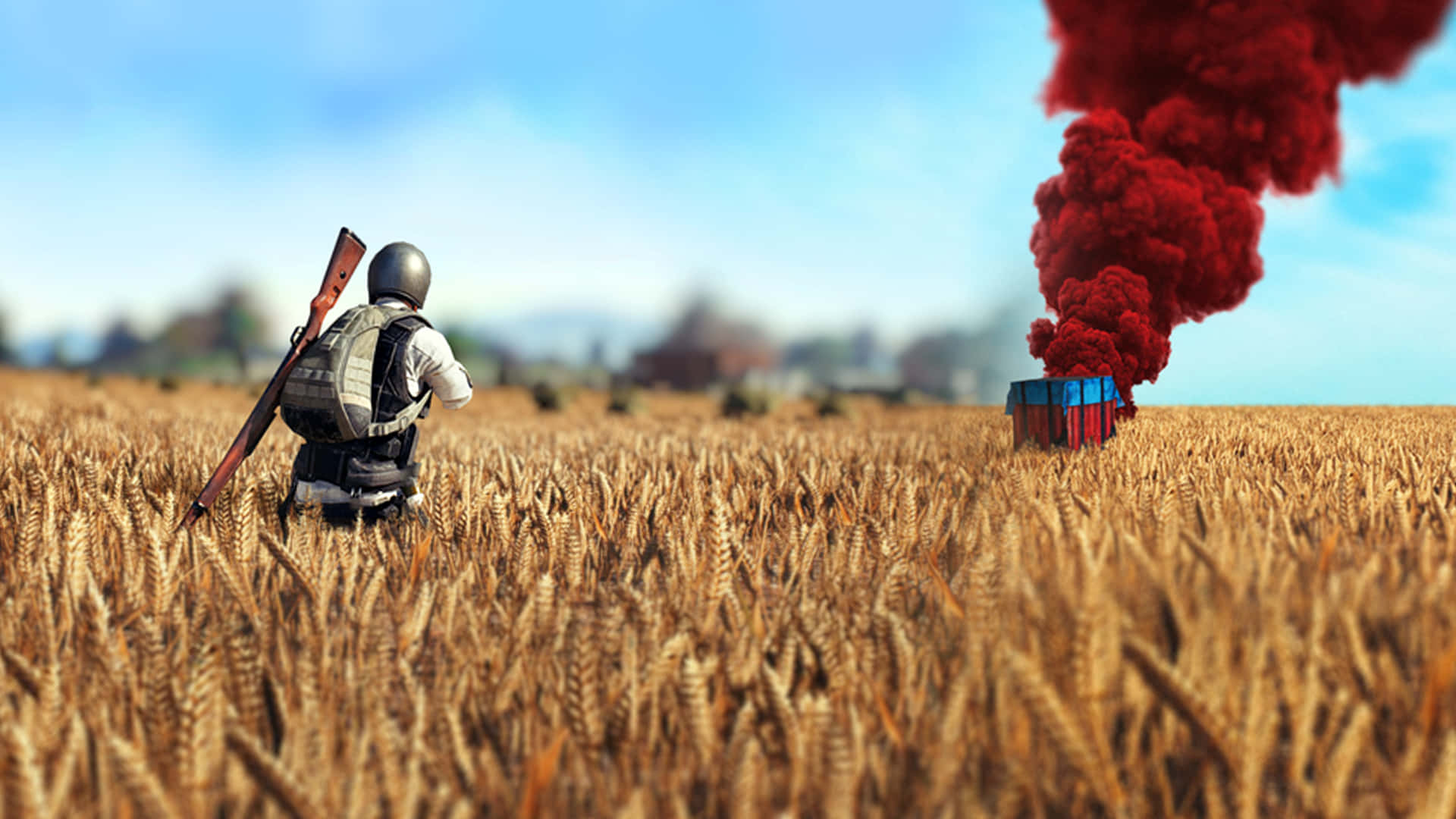A Man Is Standing In A Field With A Red Smoke Coming Out Of His Mouth Wallpaper