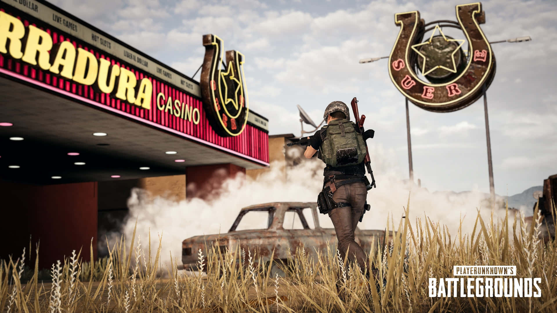 Pubg - A Man In Front Of A Casino Wallpaper