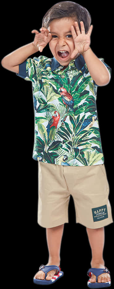 Playful Boyin Tropical Shirtand Shorts PNG