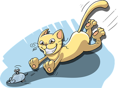 Playful Cat Chasing Mouse Cartoon PNG