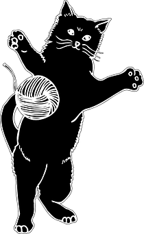 Playful Cat With Yarn Ball Silhouette PNG