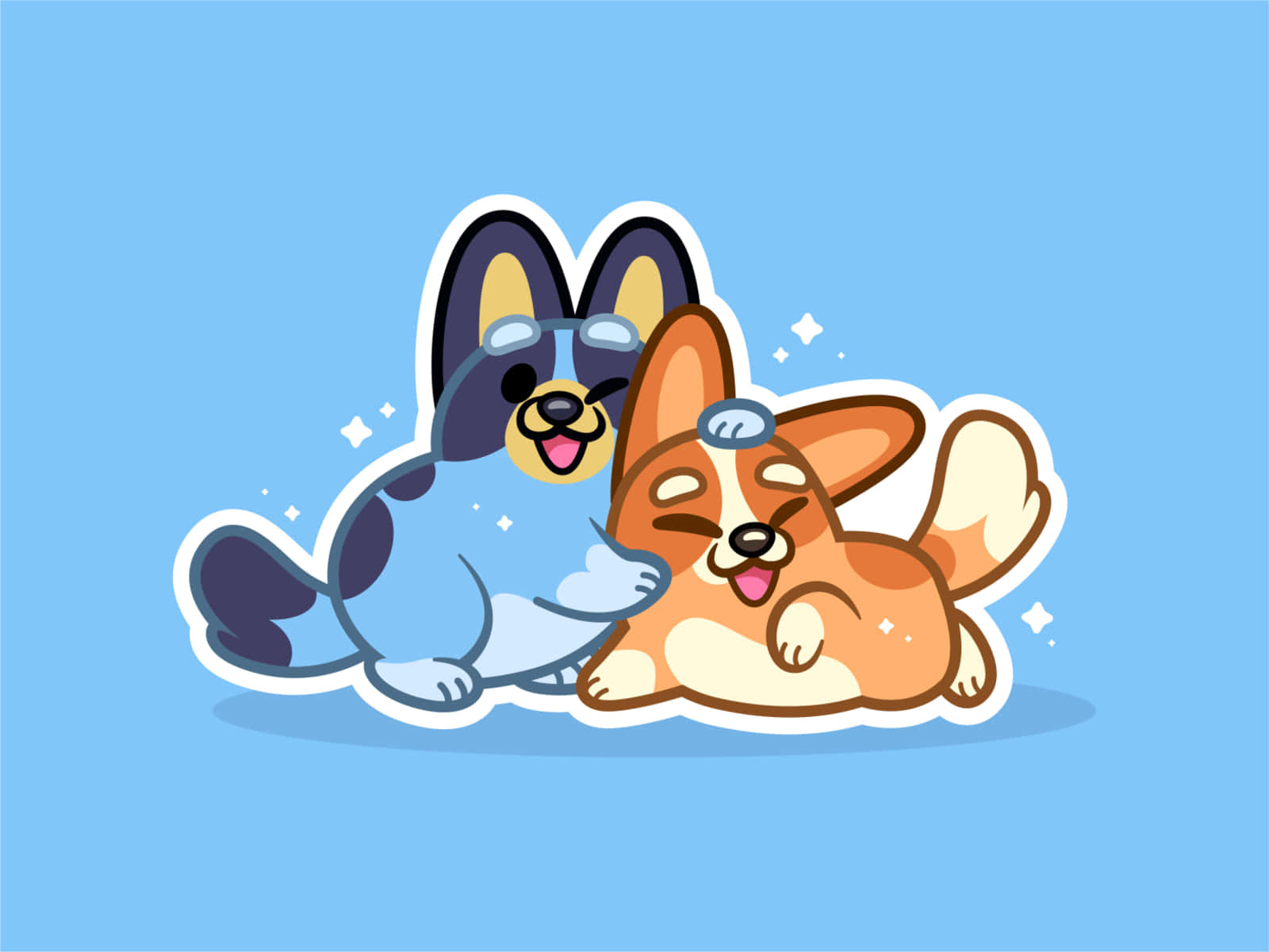 Playful Corgi Duo Cartoon Wallpaper