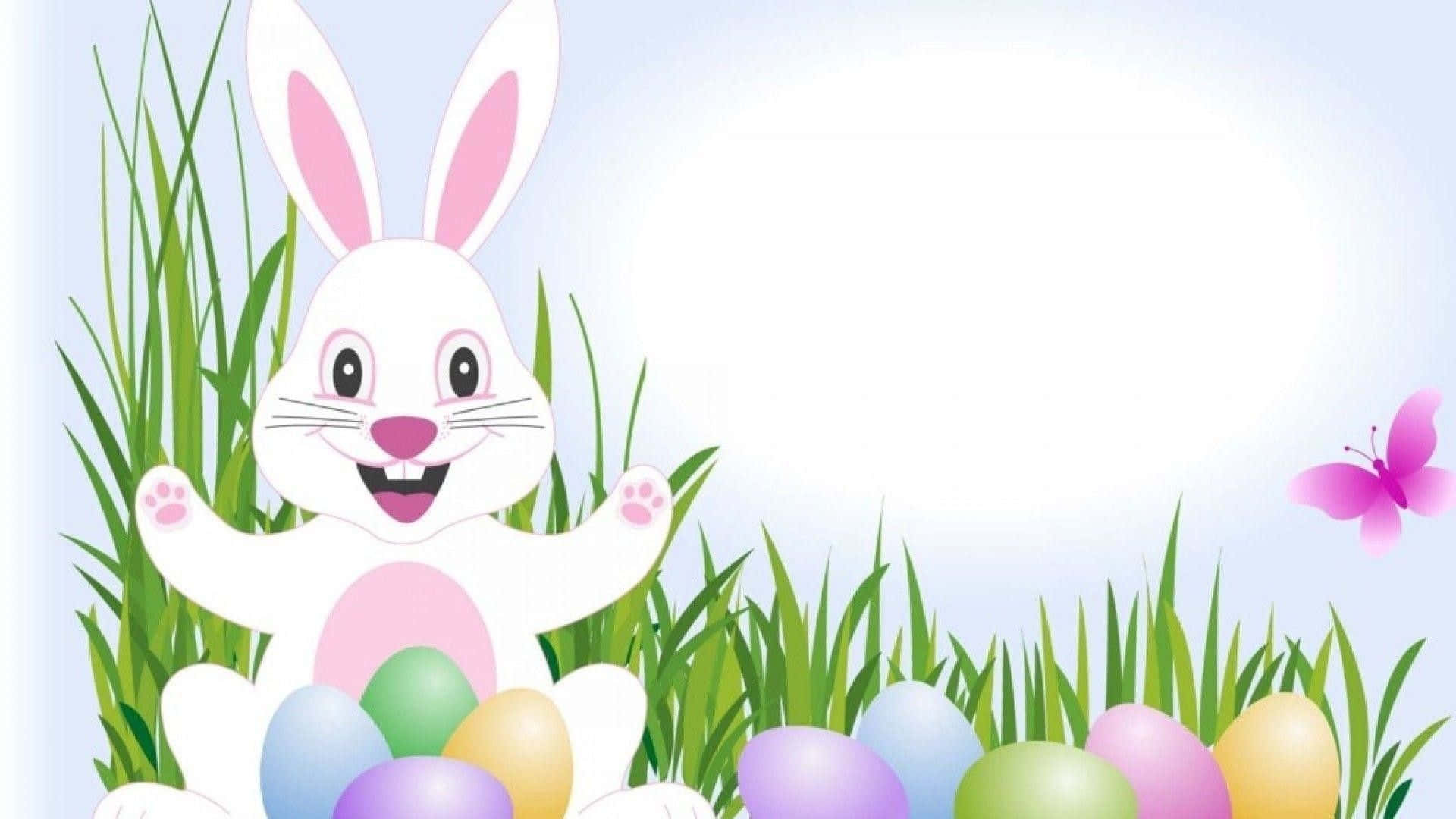 "playful Easter Bunny On A Colorful Spring Background"