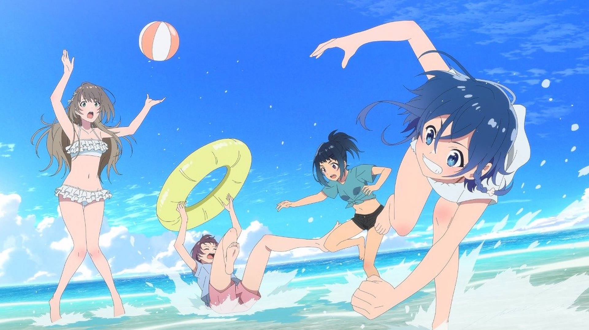 Playful Games On Beach Vacation Anime Wallpaper