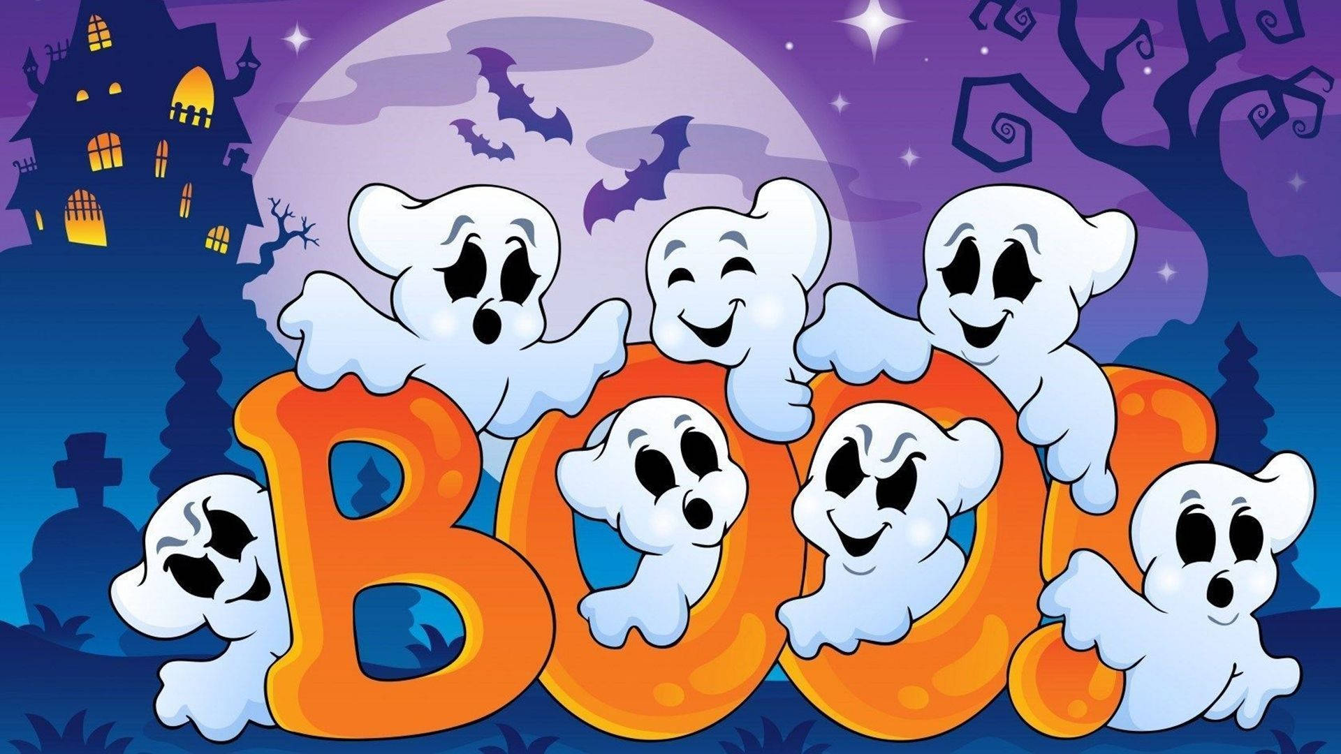 Playful Ghost Cartoon Halloween Wallpaper