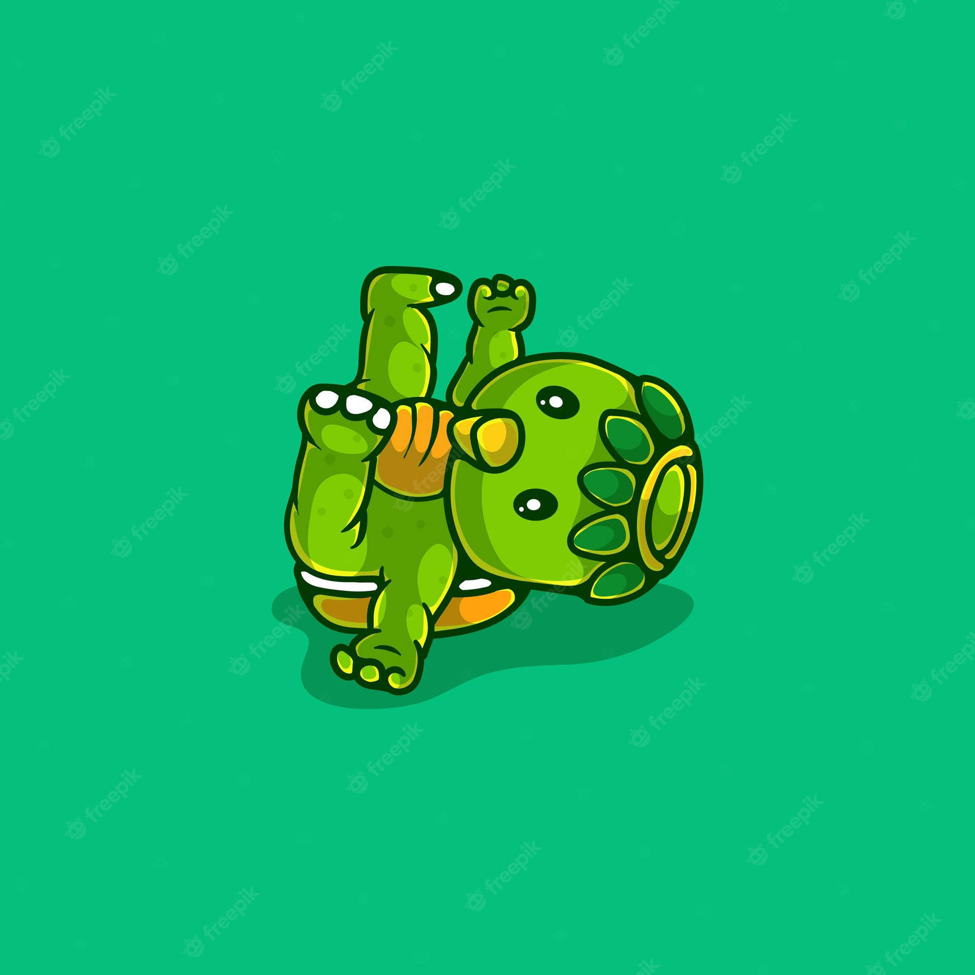 Playful Green Turtle Cartoon Illustration Wallpaper