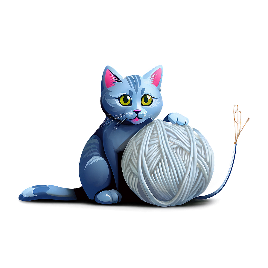 Playful Grey Cat With Yarn Png 06252024 PNG