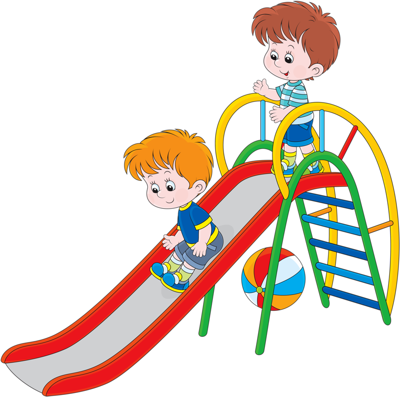 Playful Kids On Slide PNG