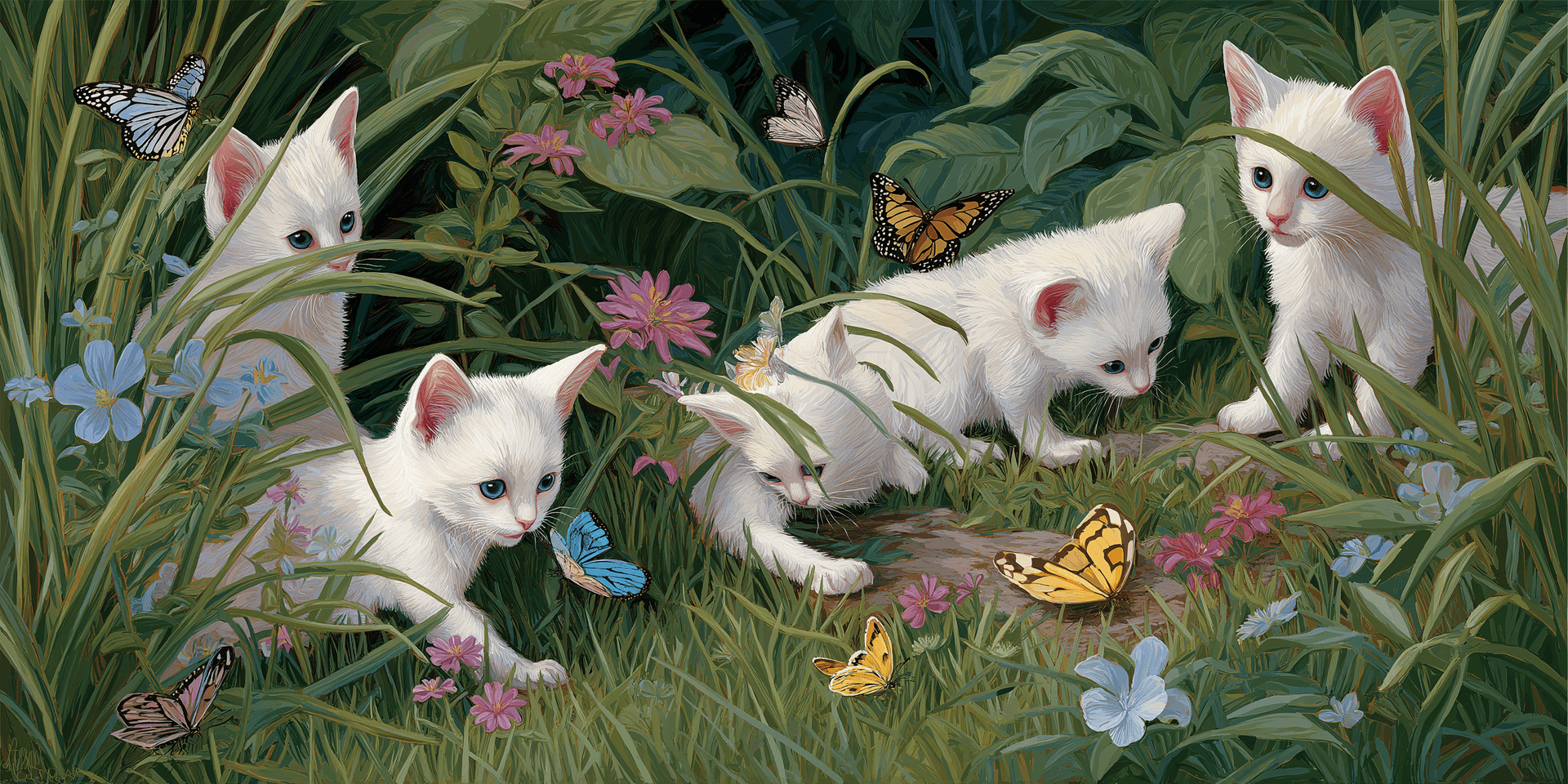 Playful Kitten Meadow Wallpaper