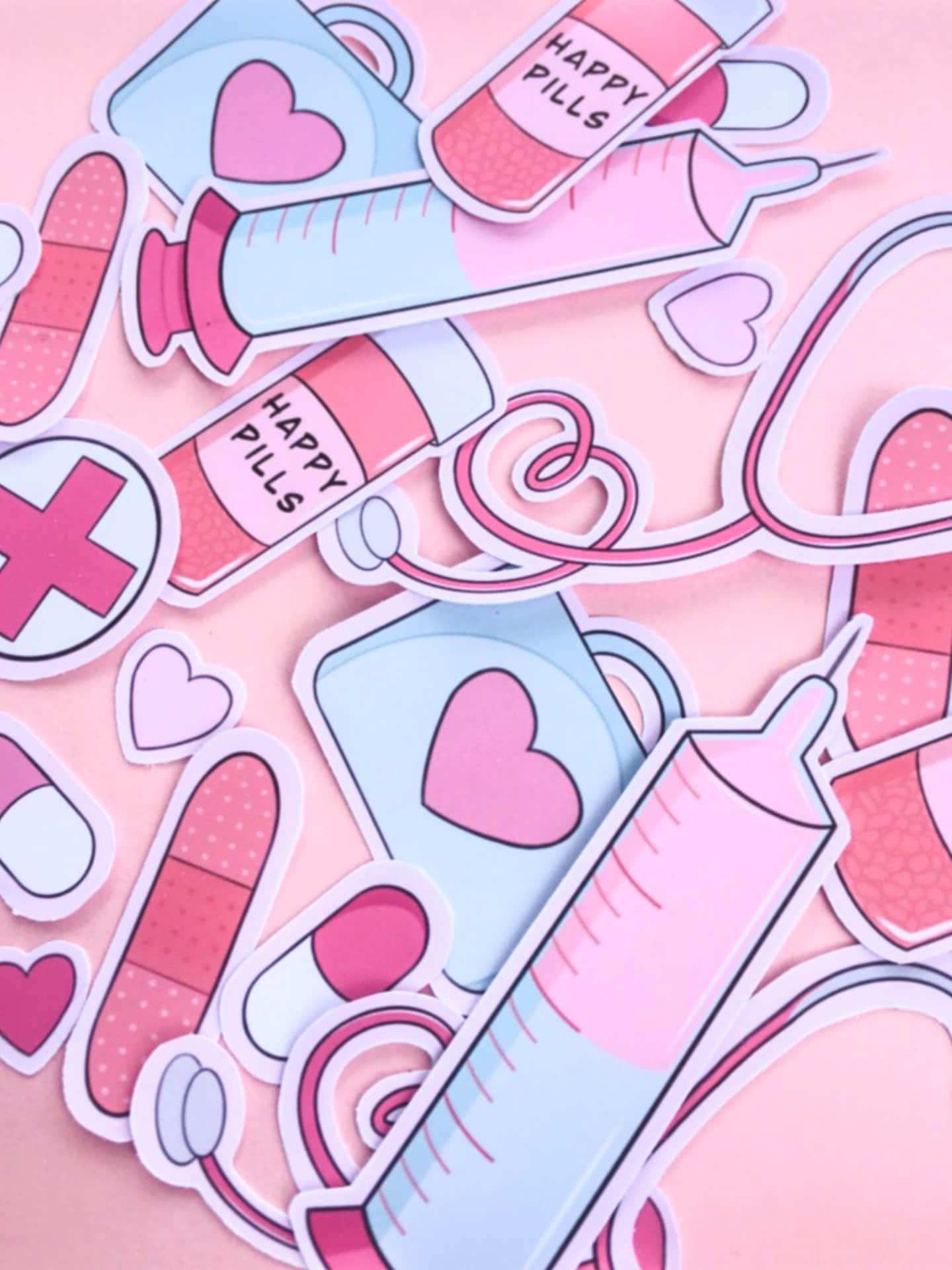 Playful Medical Stickers Pink Background Wallpaper
