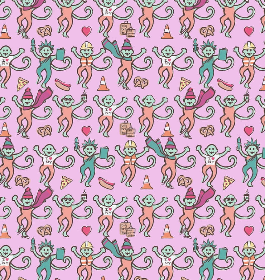 Playful Monkeys Pattern Purple Background Wallpaper