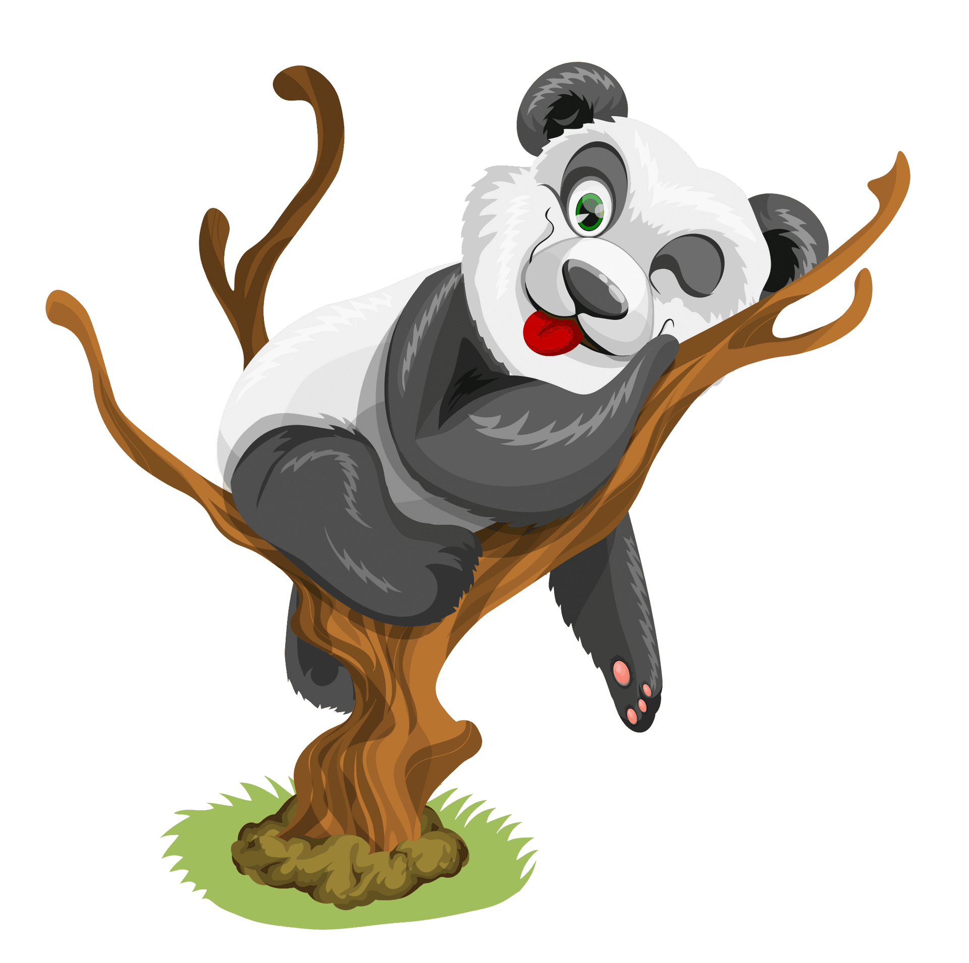 Playful Panda Cartoon Tree Climb PNG