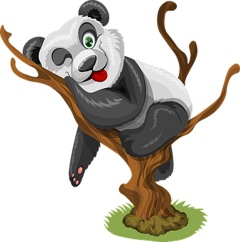 Playful Panda Cartoon Tree Climb PNG