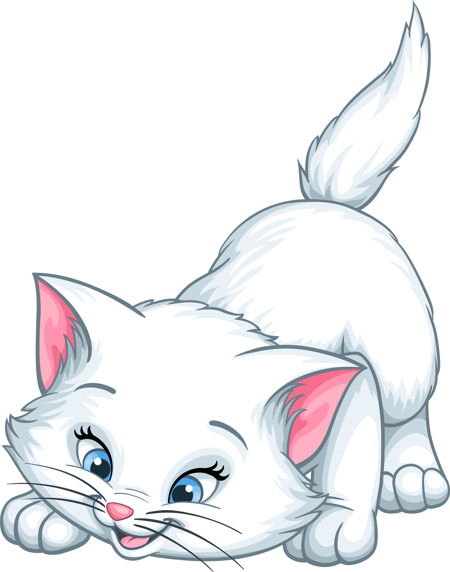 Playful White Kitten Cartoon PNG