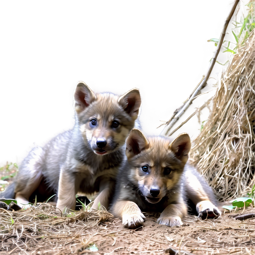 Playful Wolf Pups In Den Png Psj PNG