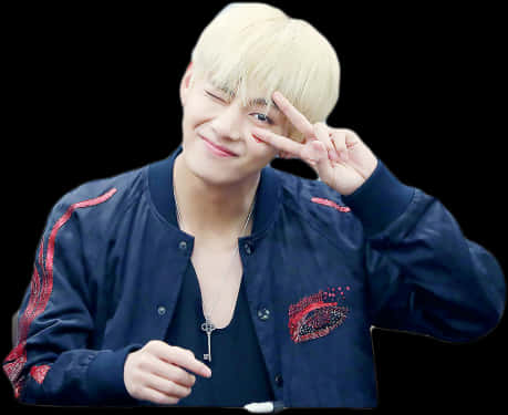 Playful_ Wink_ Pose_ Taehyung PNG