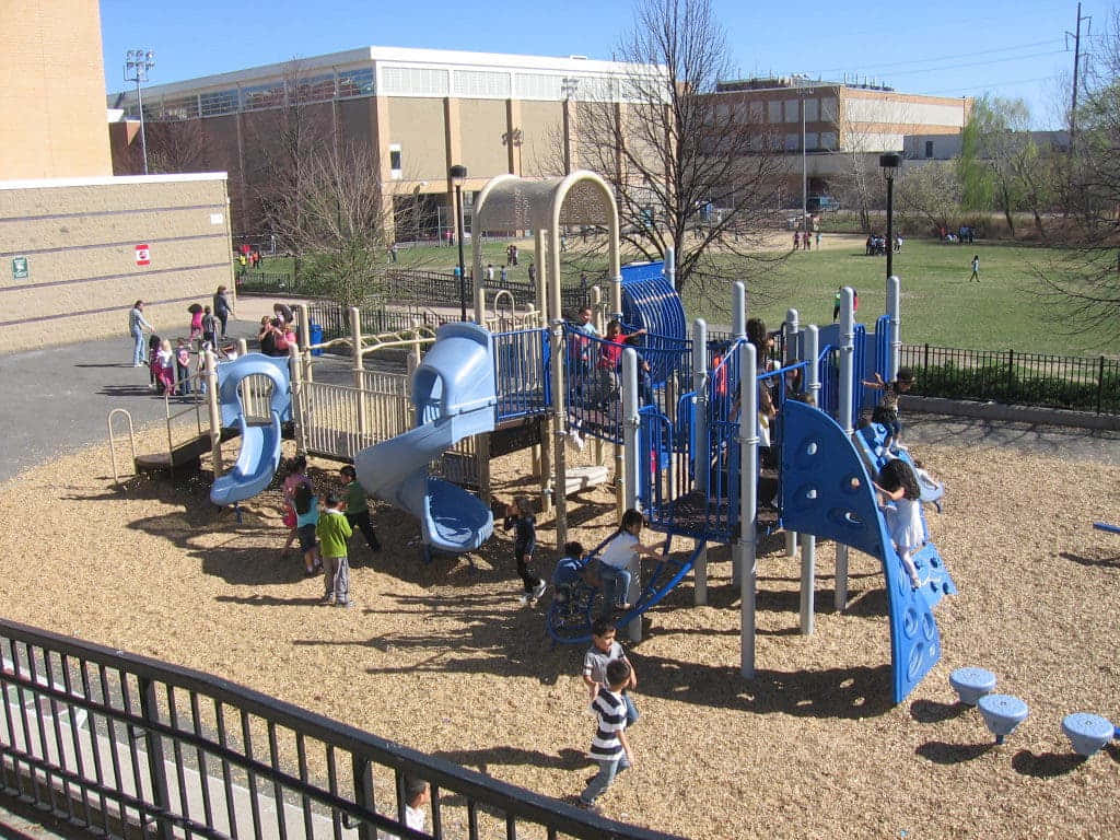 Children playing in an exciting playground