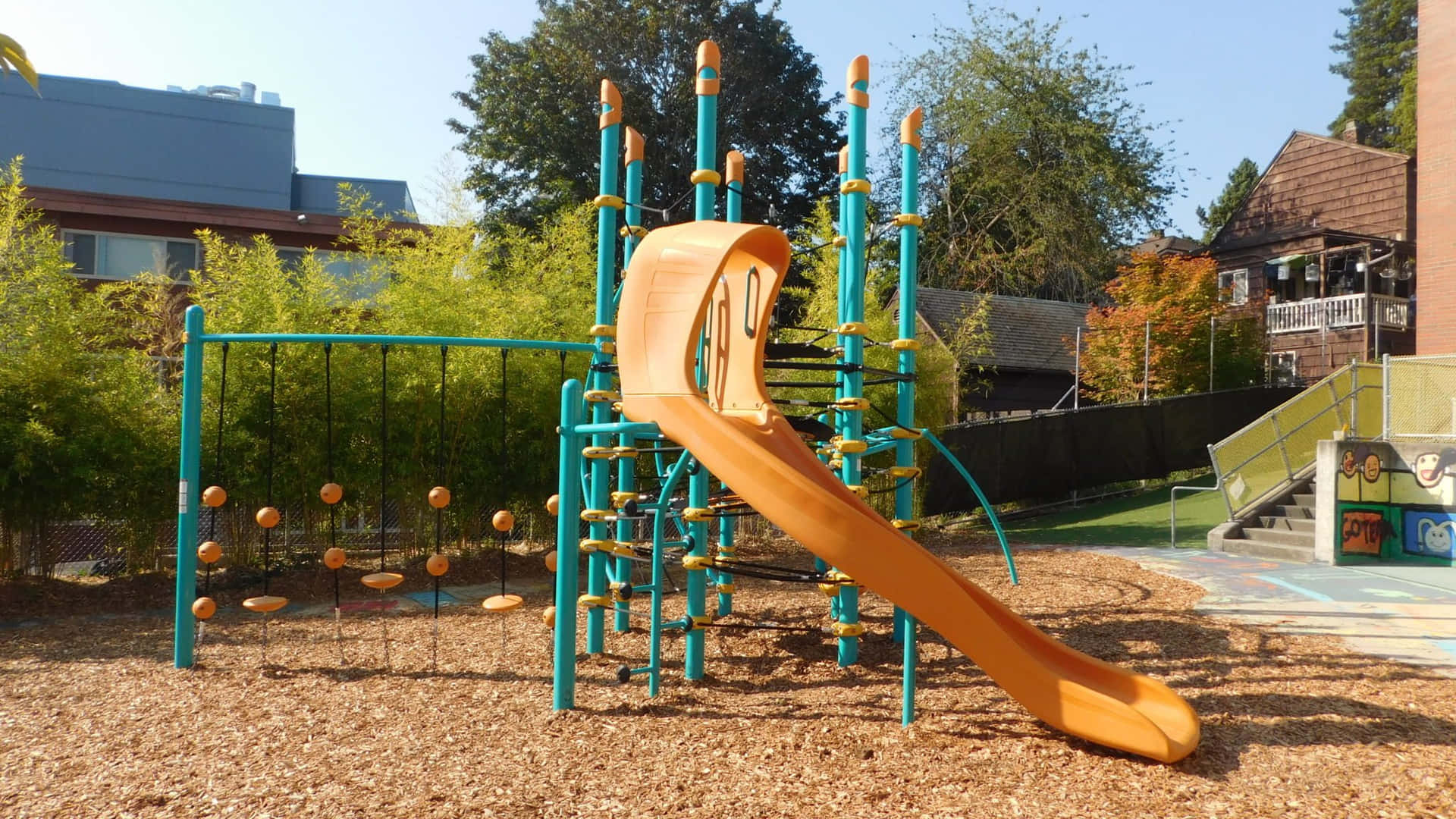 Children playing on a vibrant playground