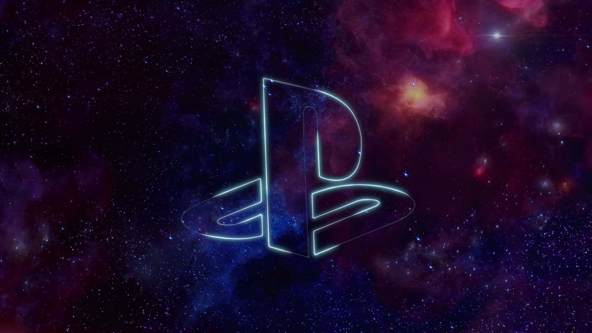 A Playstation Logo In Space With A Neon Background Wallpaper