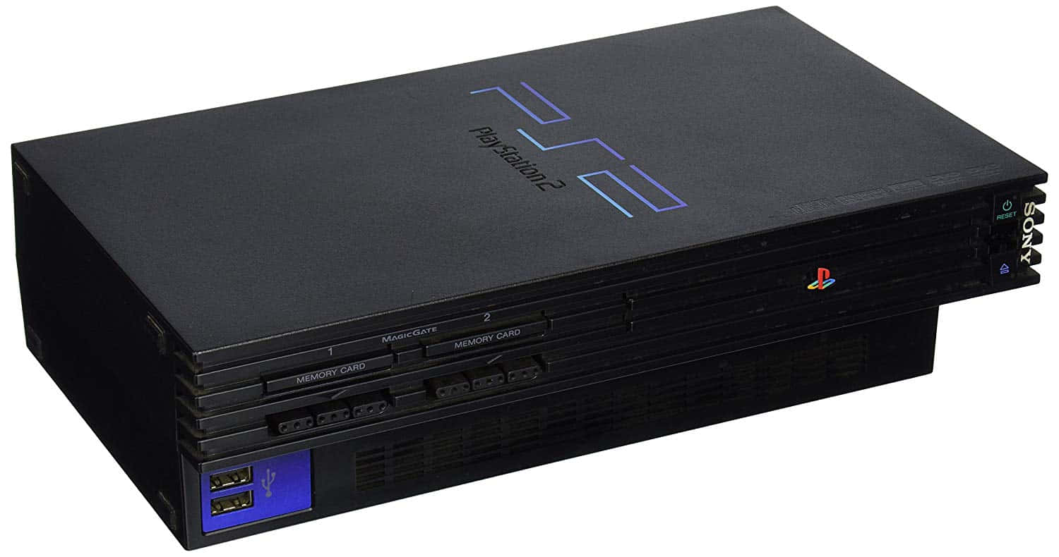 Ensort Playstation-konsol Med To Blå Diske.