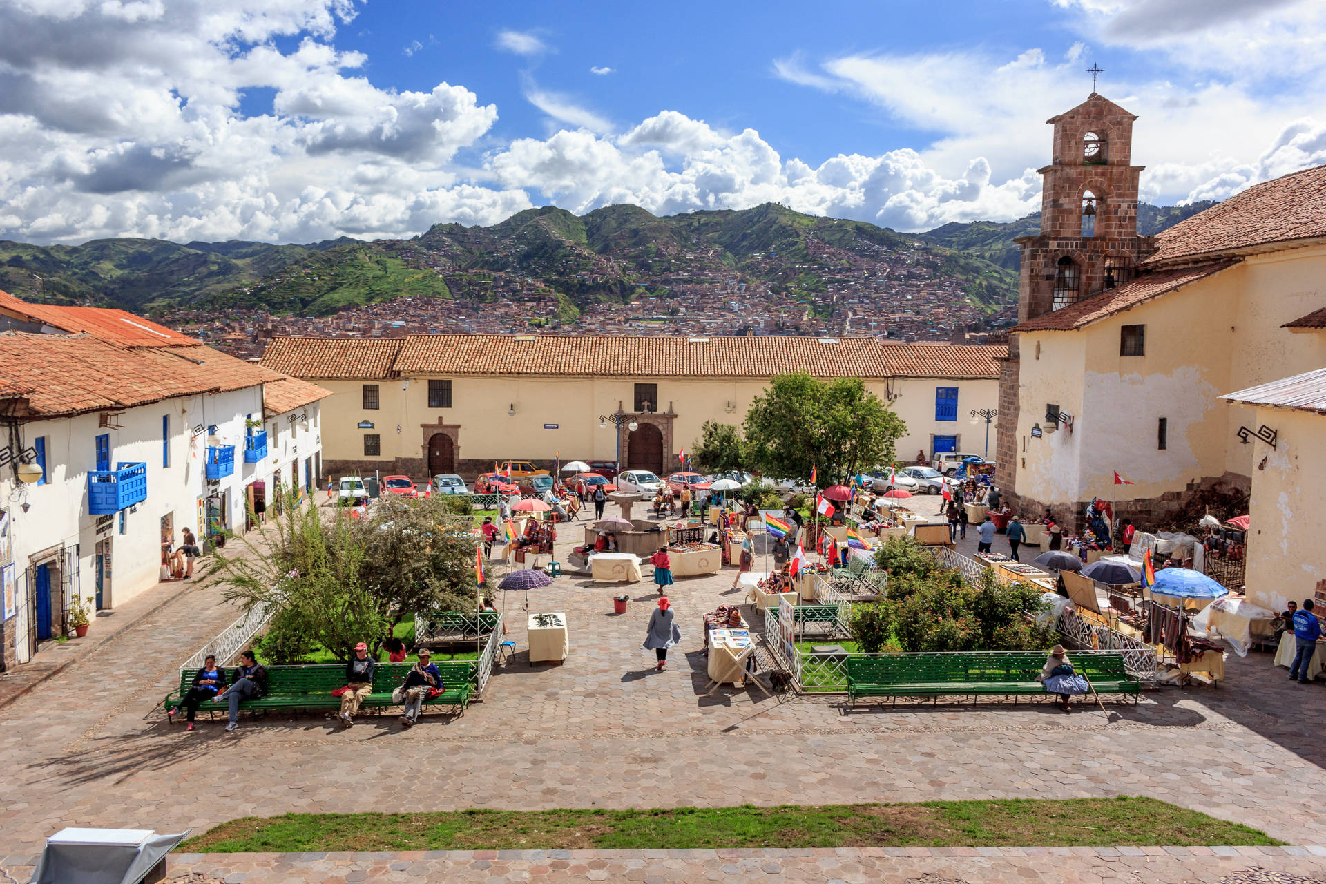 Plaza San Blas Cusco Peru With People Wallpaper