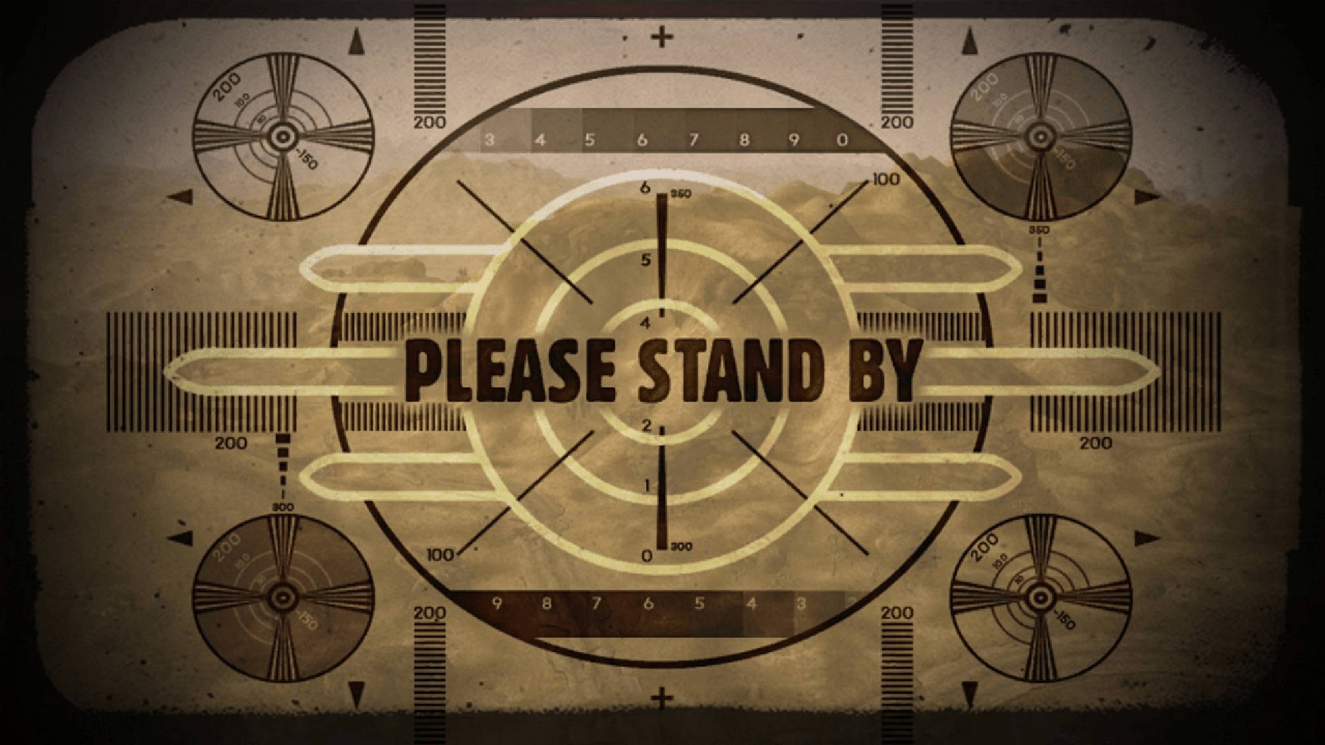 Caption: Vintage Please Stand By Screen with Fallout Reference Wallpaper