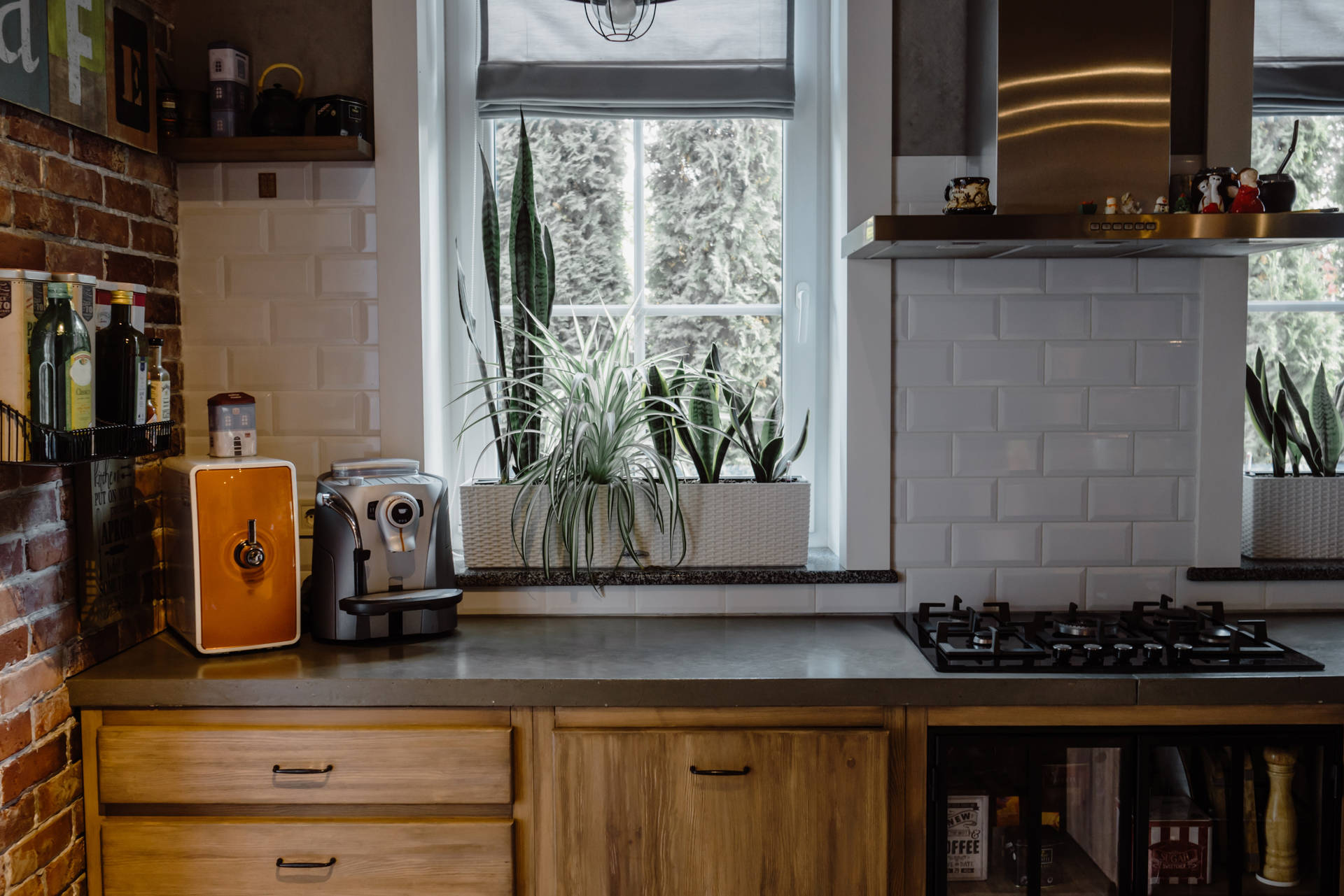 Pleasing Kitchen With Appliances Wallpaper
