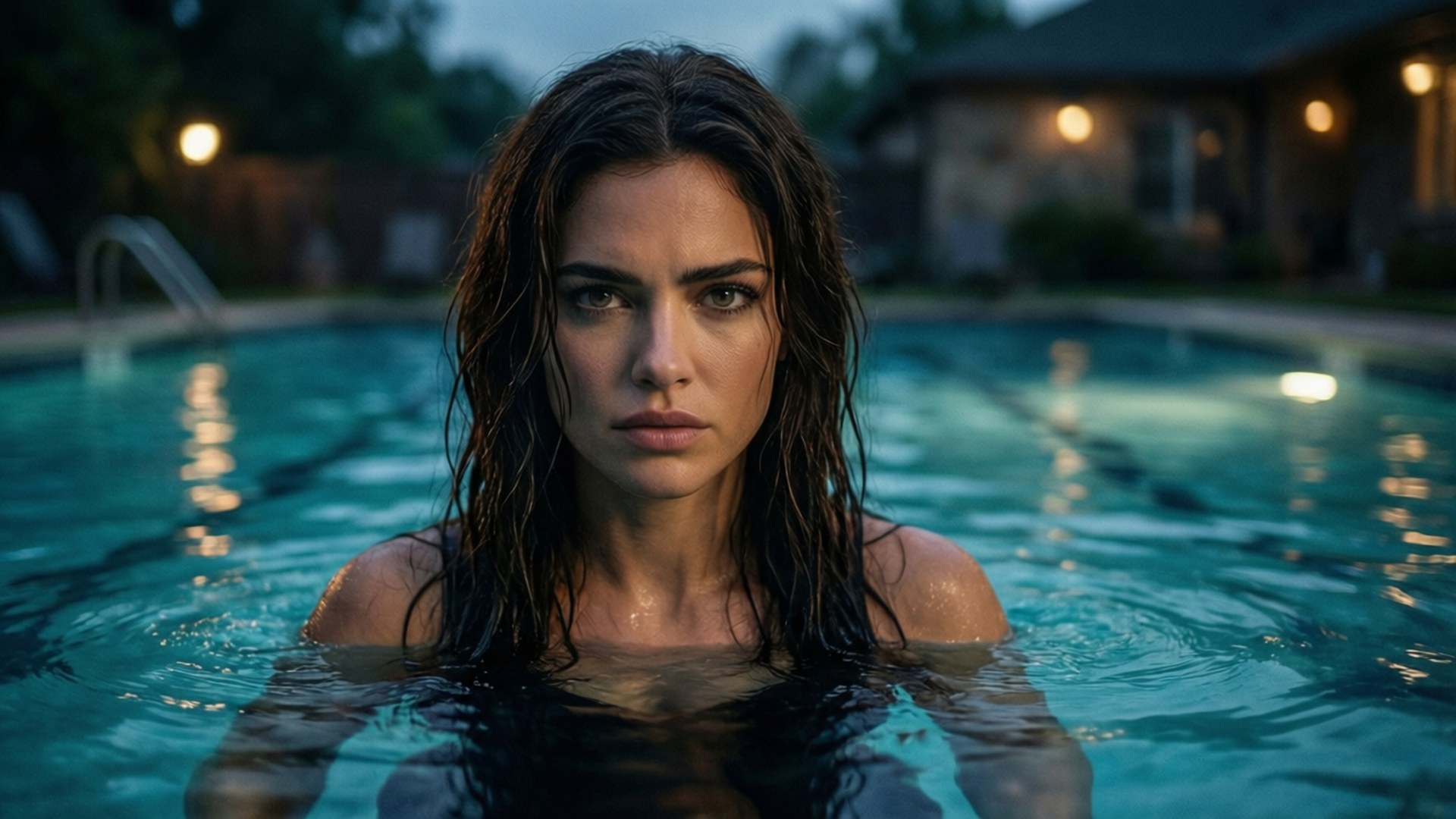Shay Mitchell als Emily Fields in een dramatische poolscène uit Pretty Little Liars.