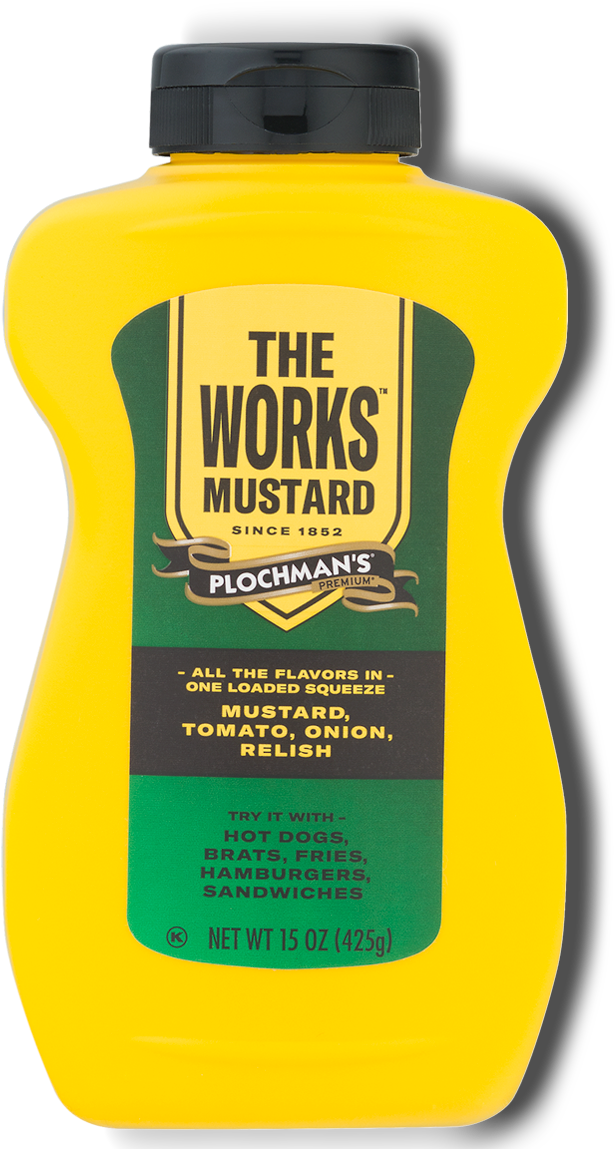 Plochmans The Works Mustard Bottle PNG