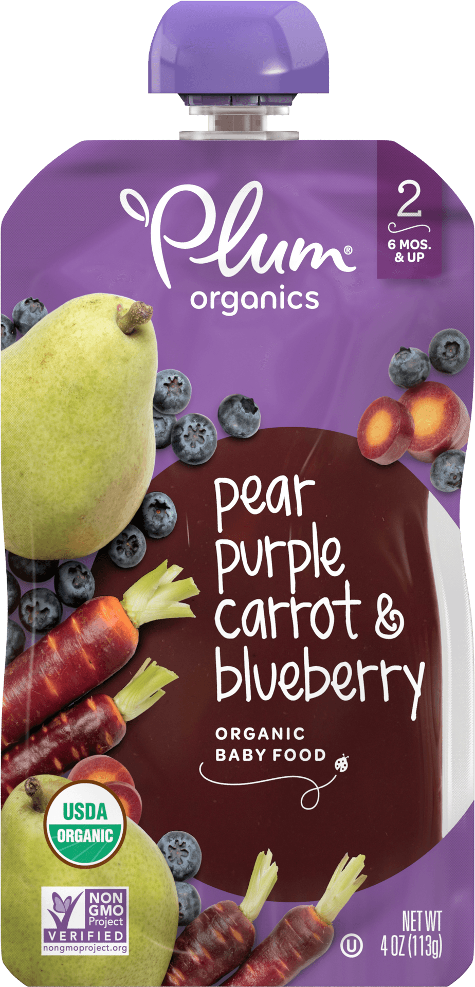 Plum Organics Pear Purple Carrot Blueberry Baby Food Pouch PNG