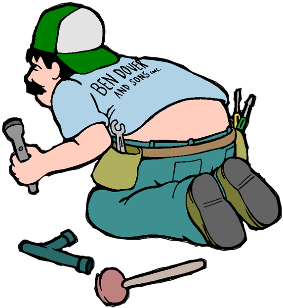 Plumber Cartoon Working On Pipes PNG