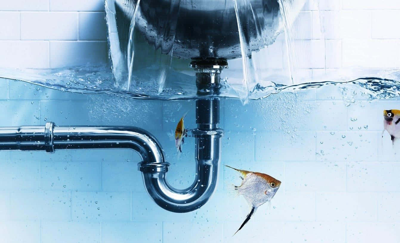 Einfisch Schwimmt In Einem Waschbecken Mit Einem Rohr.