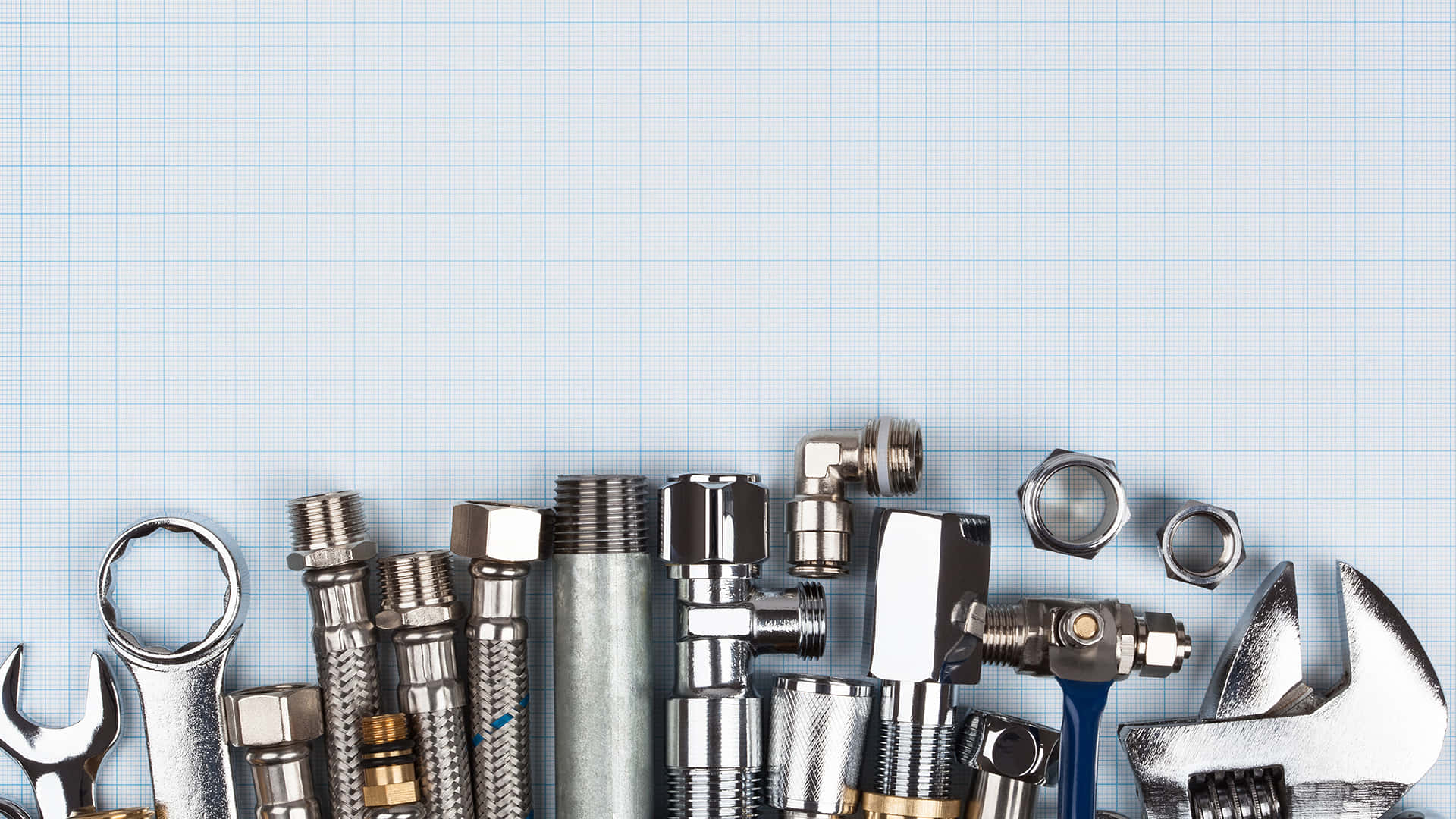 Plumbing Tools And Fittings On White Gridlines Wallpaper