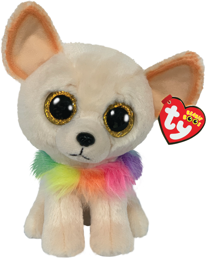 Plush Chihuahua Toy With Rainbow Scarf PNG