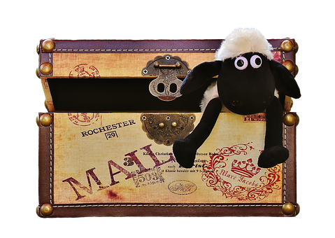 Plush Sheep In Vintage Suitcase PNG