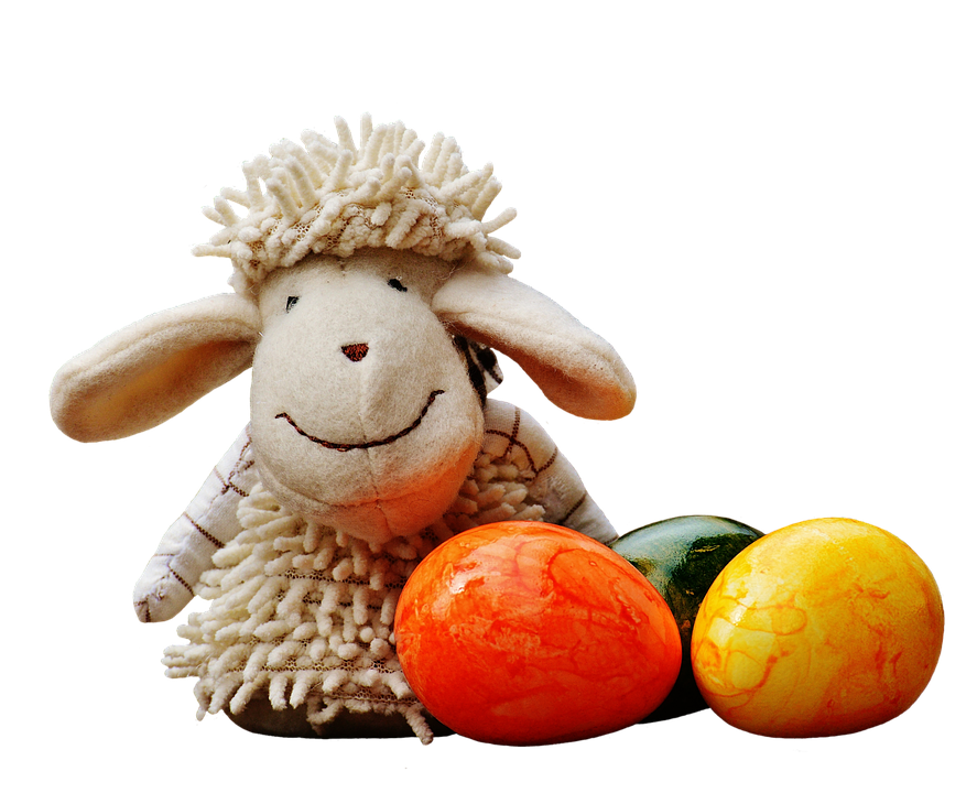 Plush Sheep With Easter Eggs PNG