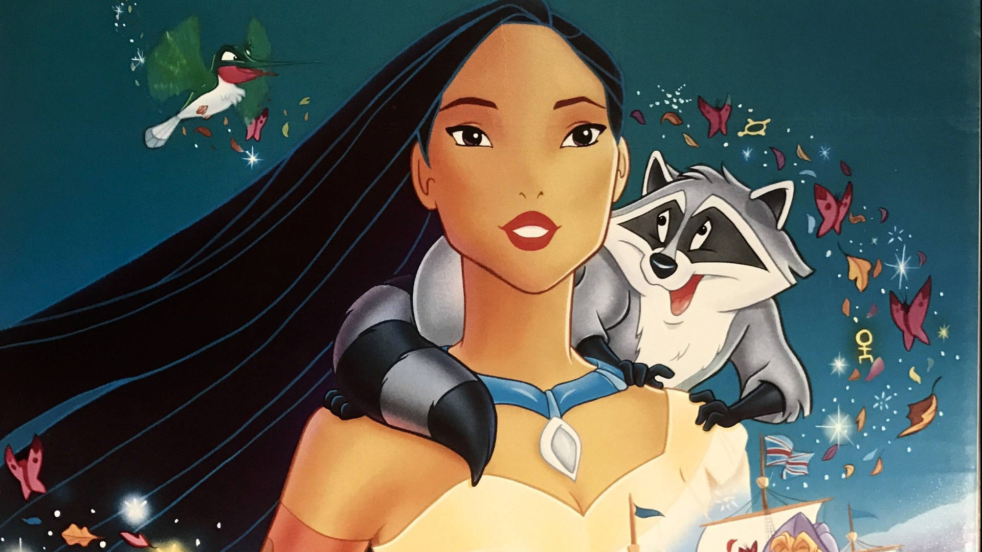 Pocahontas with Meeko And Flit Wallpaper
