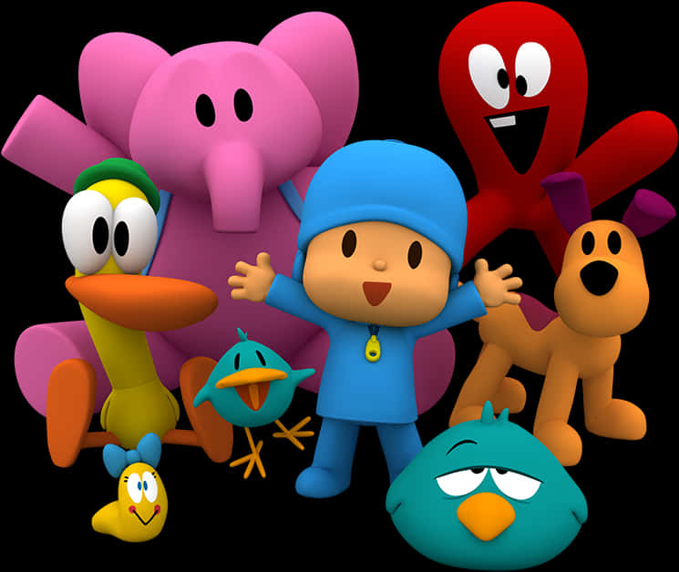 Pocoyo_and_ Friends_ Group_ Pose PNG